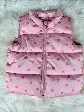 Old Navy Pink Heart Print Puffer Vest